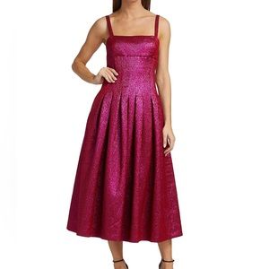 ML Monique Lhuillier Midi Dress in metallic pink jacquard size 16